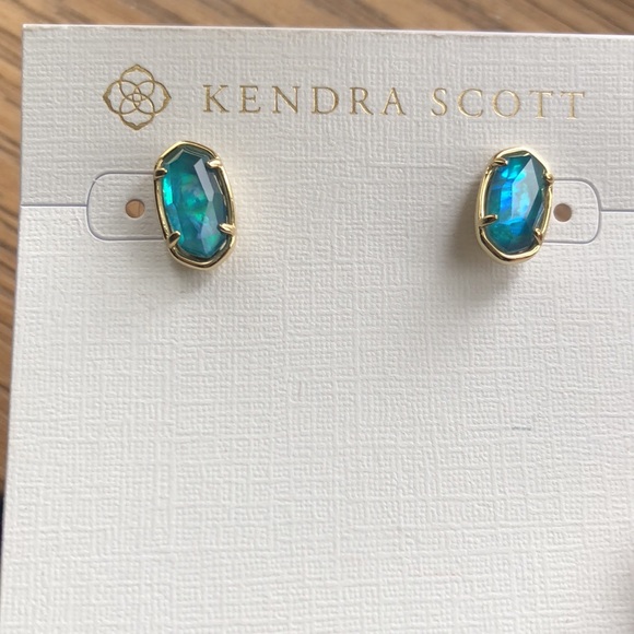 Kendra Scott Grayson Gold Plated Over Brass Stud Earrings With Teal Abalone NWT - Picture 9 of 14